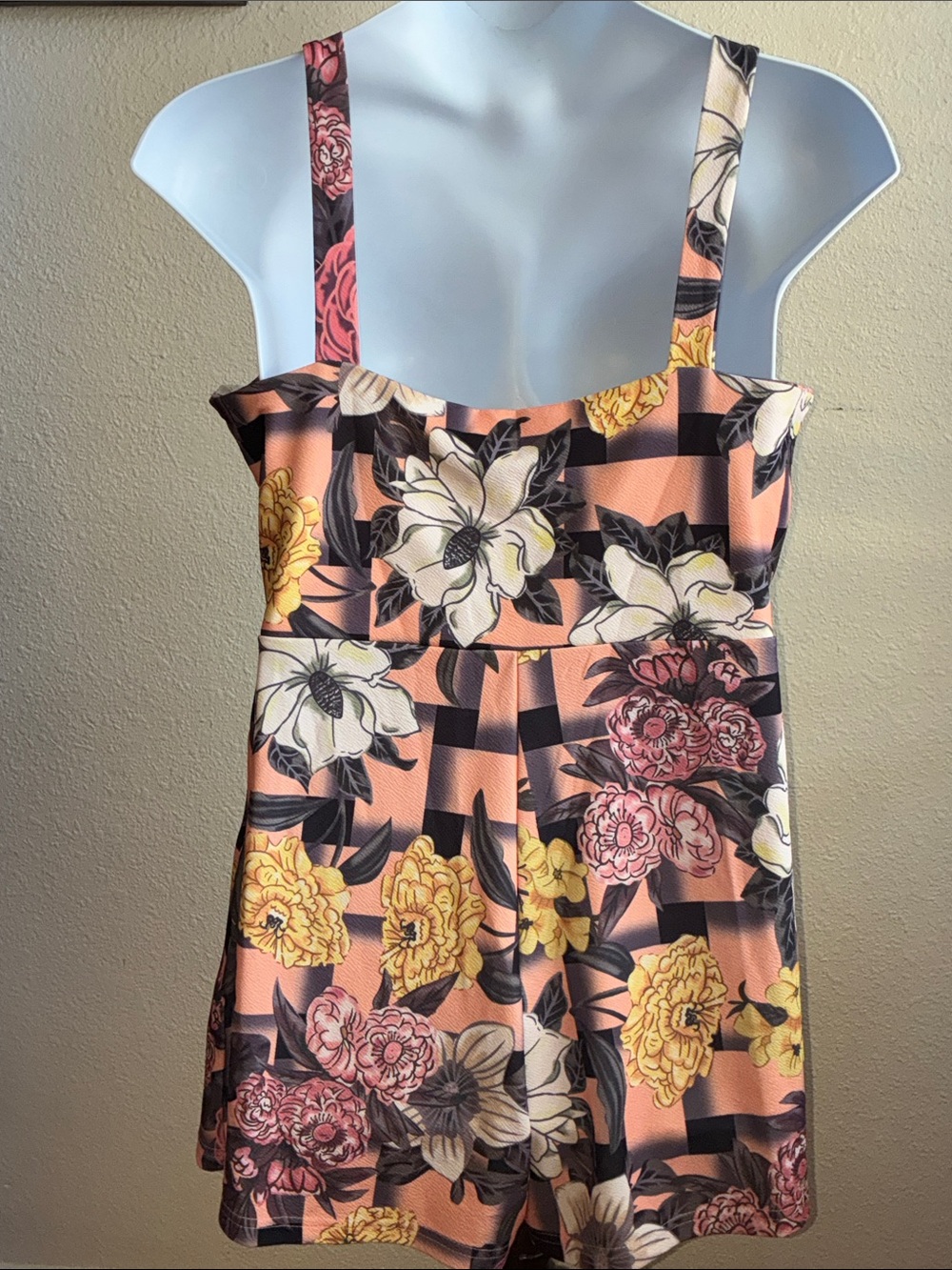 Floral Peach & Black Tie-Front Romper Shorts - Picture 8 of 14